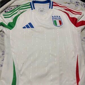 adidas White Soccer Jersey with Blue and Green Accents